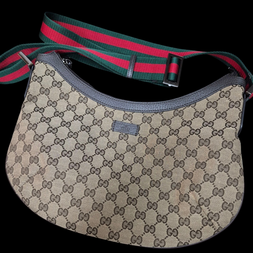 Gucci Monogram Shoulder Bag with Green and Red Strap